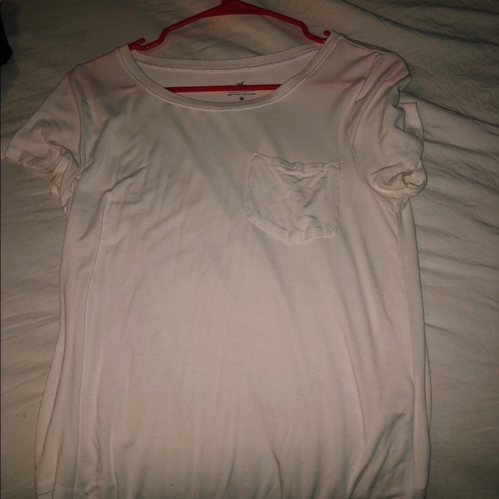 V neck, white t shirt.